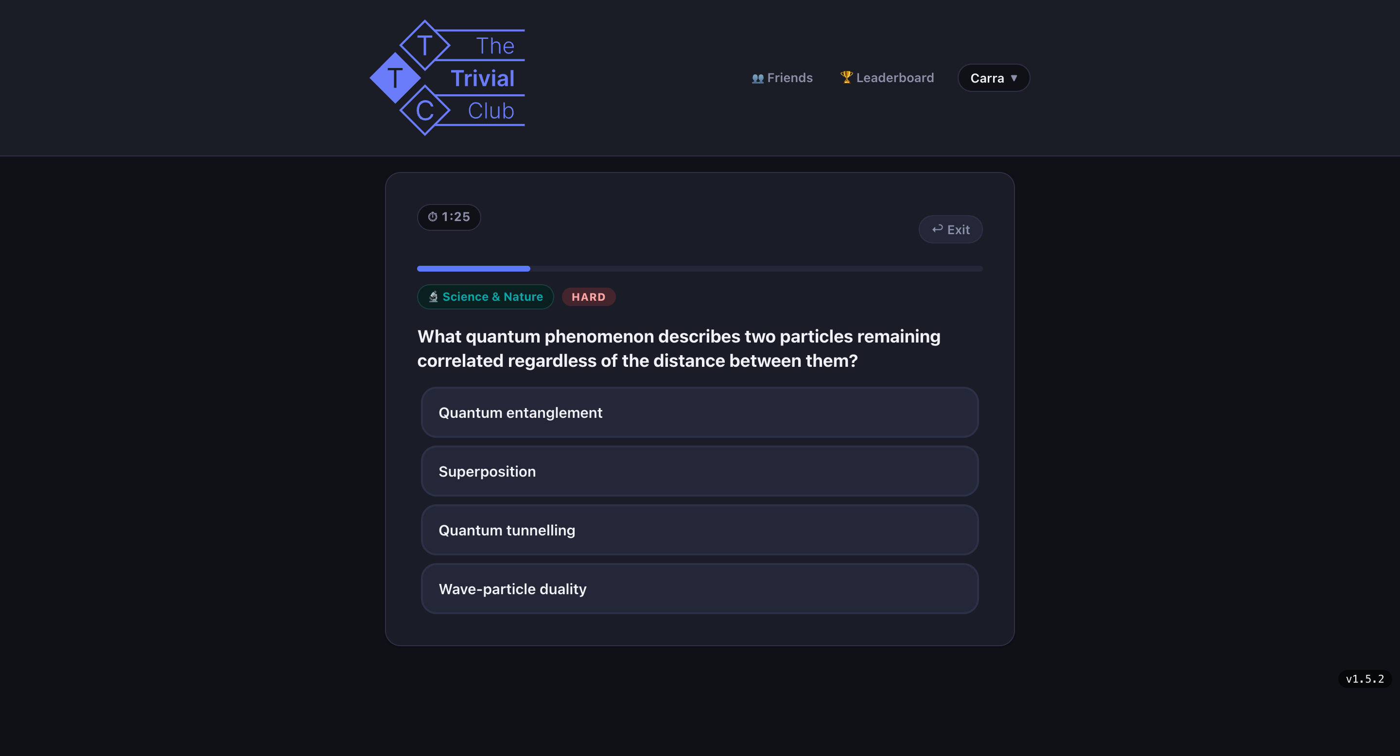 The Trivial Club app interface